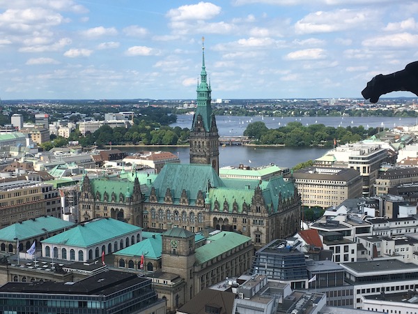 Hamburg today from the observation deck at St. Nikolai church.