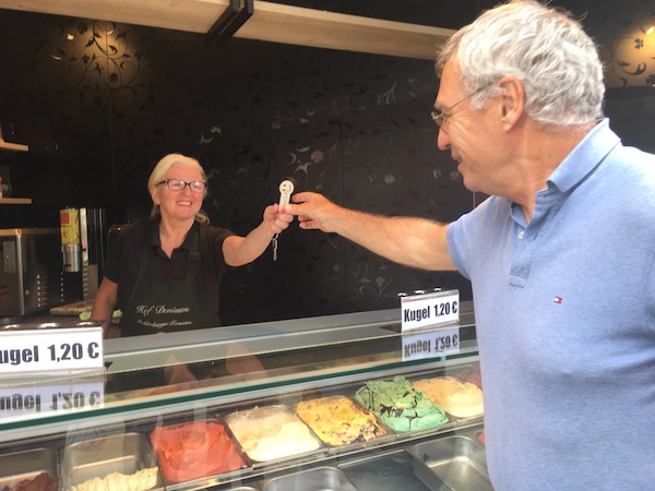 Our favorite key pick up place yet - the ice cream shop in our building.