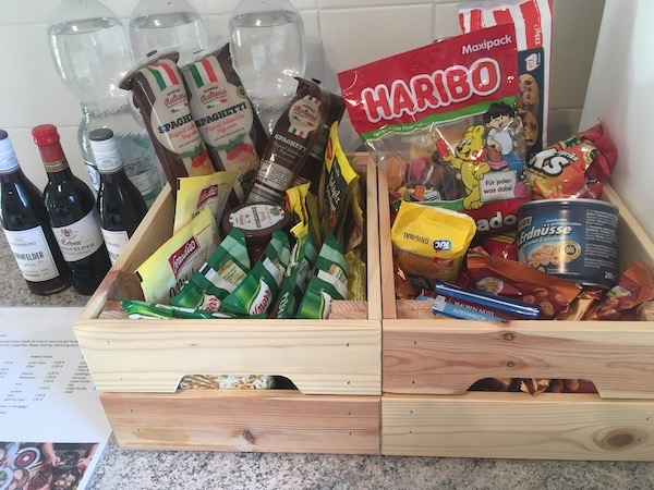 The thoughtful mini-bar in our apartment. What a great idea!