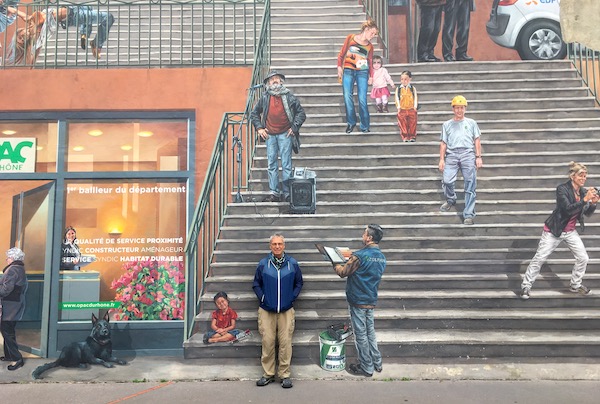 Here’s Mr. Campbell for scale purposes in front of The Canuts Mural. We saw it on a daily basis but there was always something new to discover.