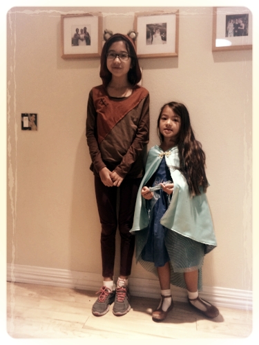Mini Me Bookworm as an Ewok (bought at Disneyland) and Little Lion as Naida, costume made by me. Posted with permission.