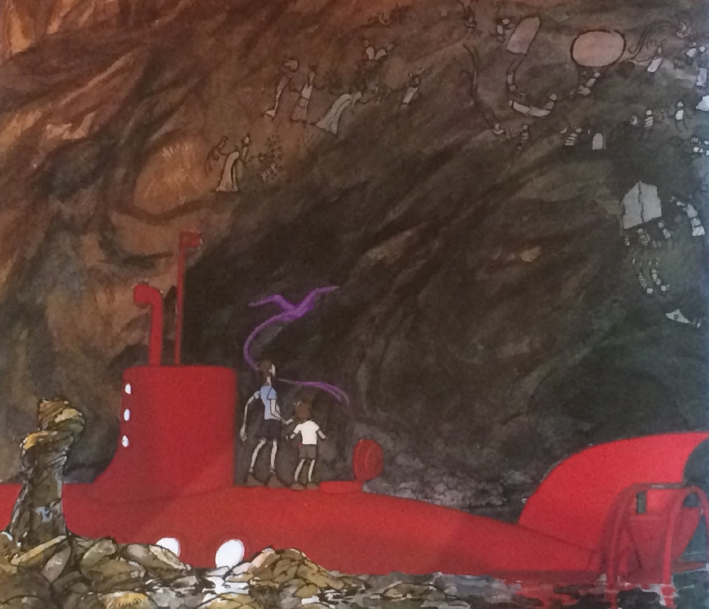 Father and Daughter are deciphering the mystery through cave drawings. 