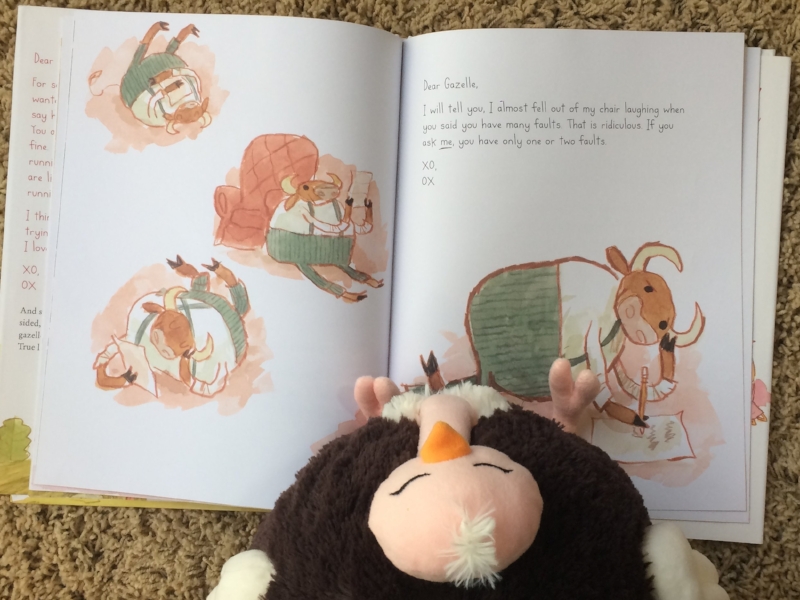 Mini Me's Ostrich reading one of Ox's letters to Gazelle.