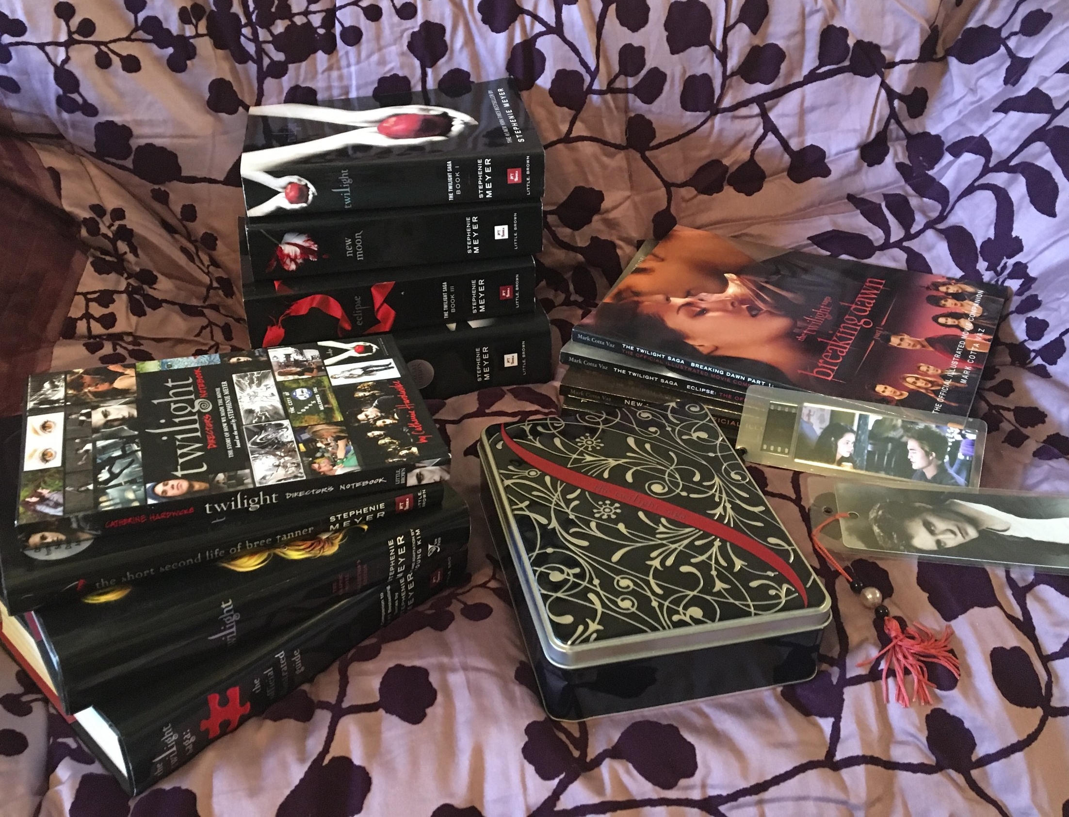 Dr. Bookworm's SIL, K, has this awesome Twilight collection. :D And, yes, that's the same quilt as Bella in the movies. 