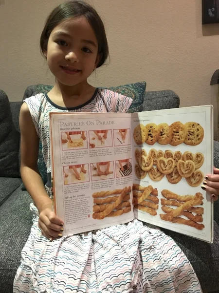The puff pastry options from Let's Bake a Treat by DK books. Hazelnut Palmiers are pictured above but Little Lion asked to substitute peanuts instead.