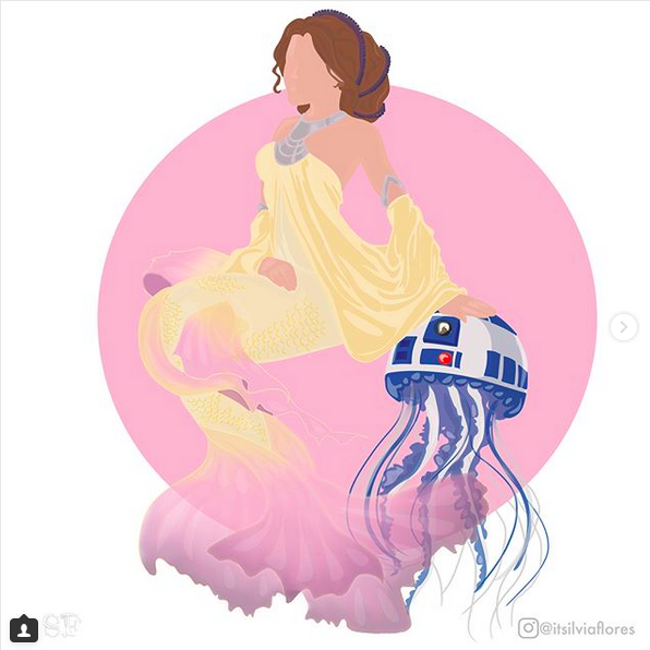 Padme and R2D2 as mermaid and sea jelly by Silvia Flores . Posted with permission.