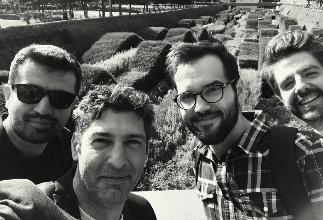 Some of the London team on a study trip to the Thames Barrier Park, From left to right; Uygar Uyksel, Akay Zorlu, Petrica Butusina and Kerem Ulusoy