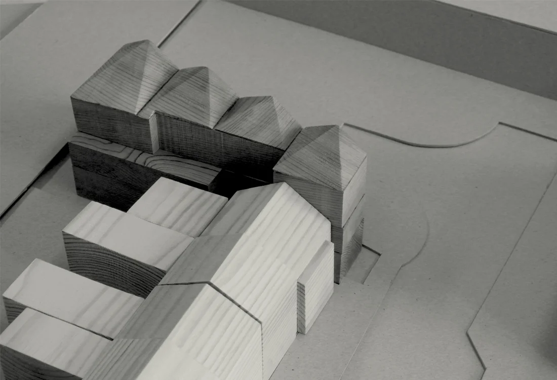 Study model showing the building stepping back from the terrace whilst maintaining a strong frontage to the north and street.
