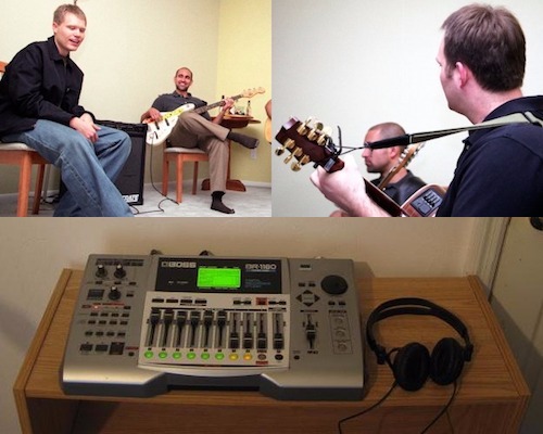 Clockwise, from top left: Avery Brightbill and Ash Treebeard, the back of Tito McCrum's head, and the 8-track digital recording studio the Sea Flats used to crank out their masterpieces.