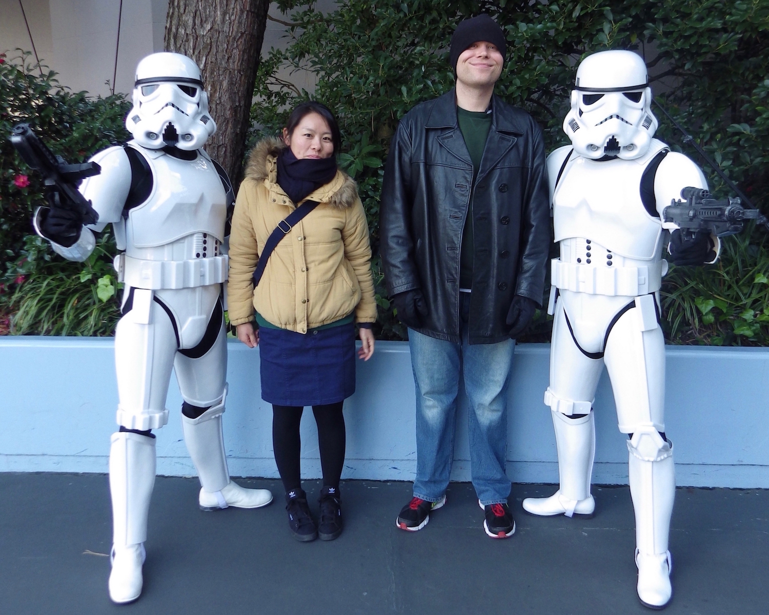 Brightbill with his girlfriend (real, not imaginary this time) and two Stormtroopers at Tokyo Disneyland.