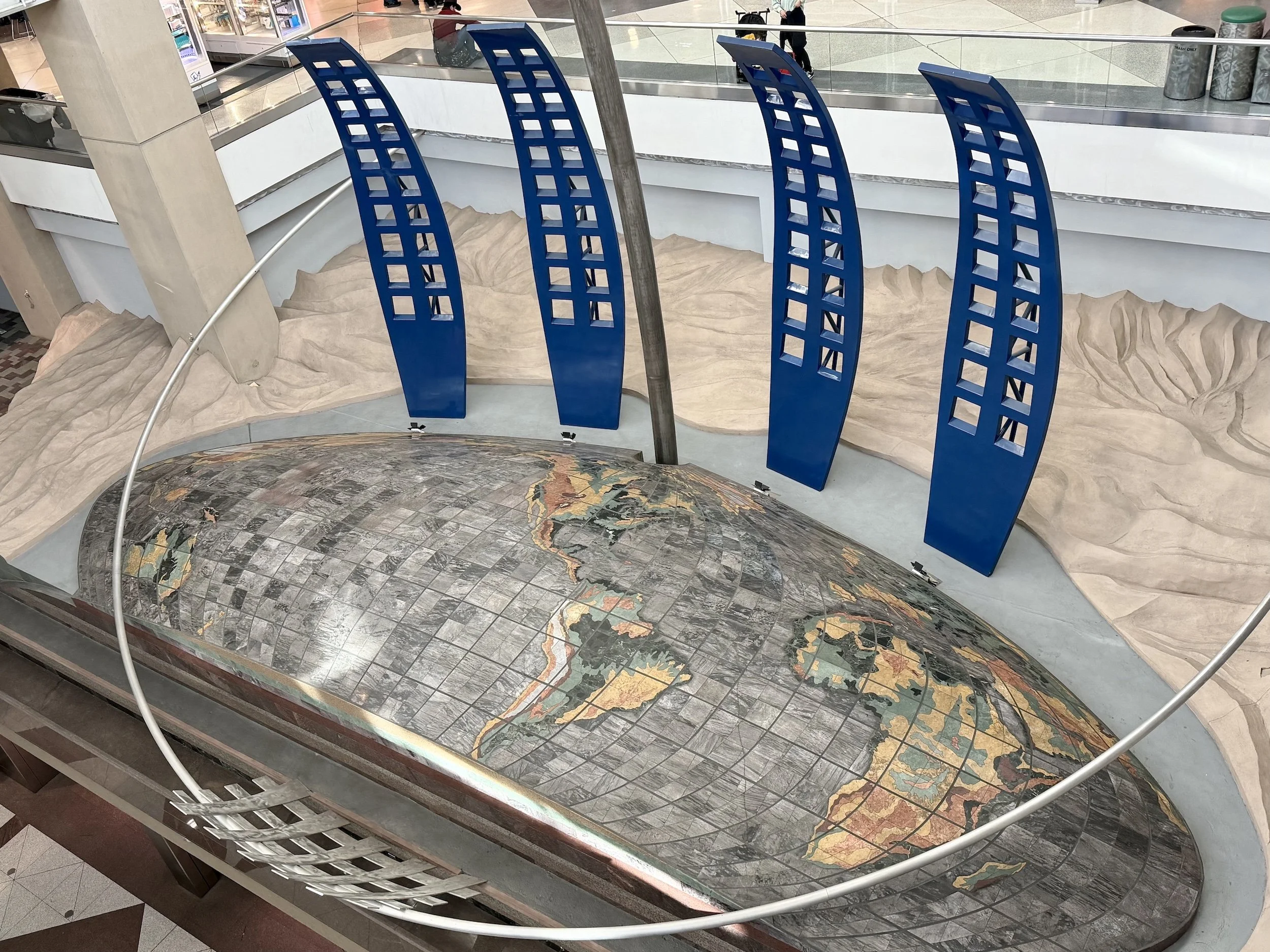 dual meridian globe map flat earth art denver international airport