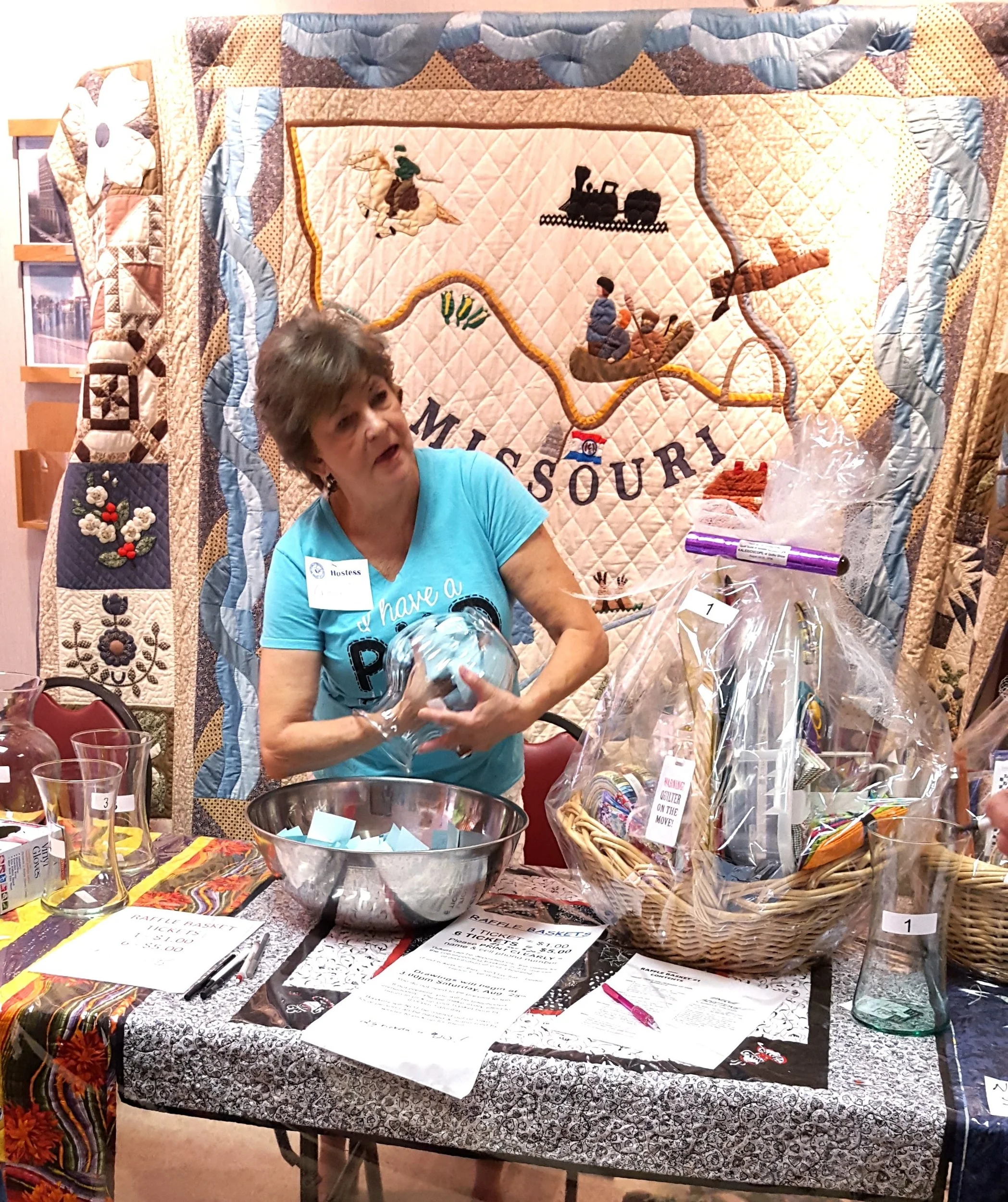 Connie drawing winners of raffle baskets