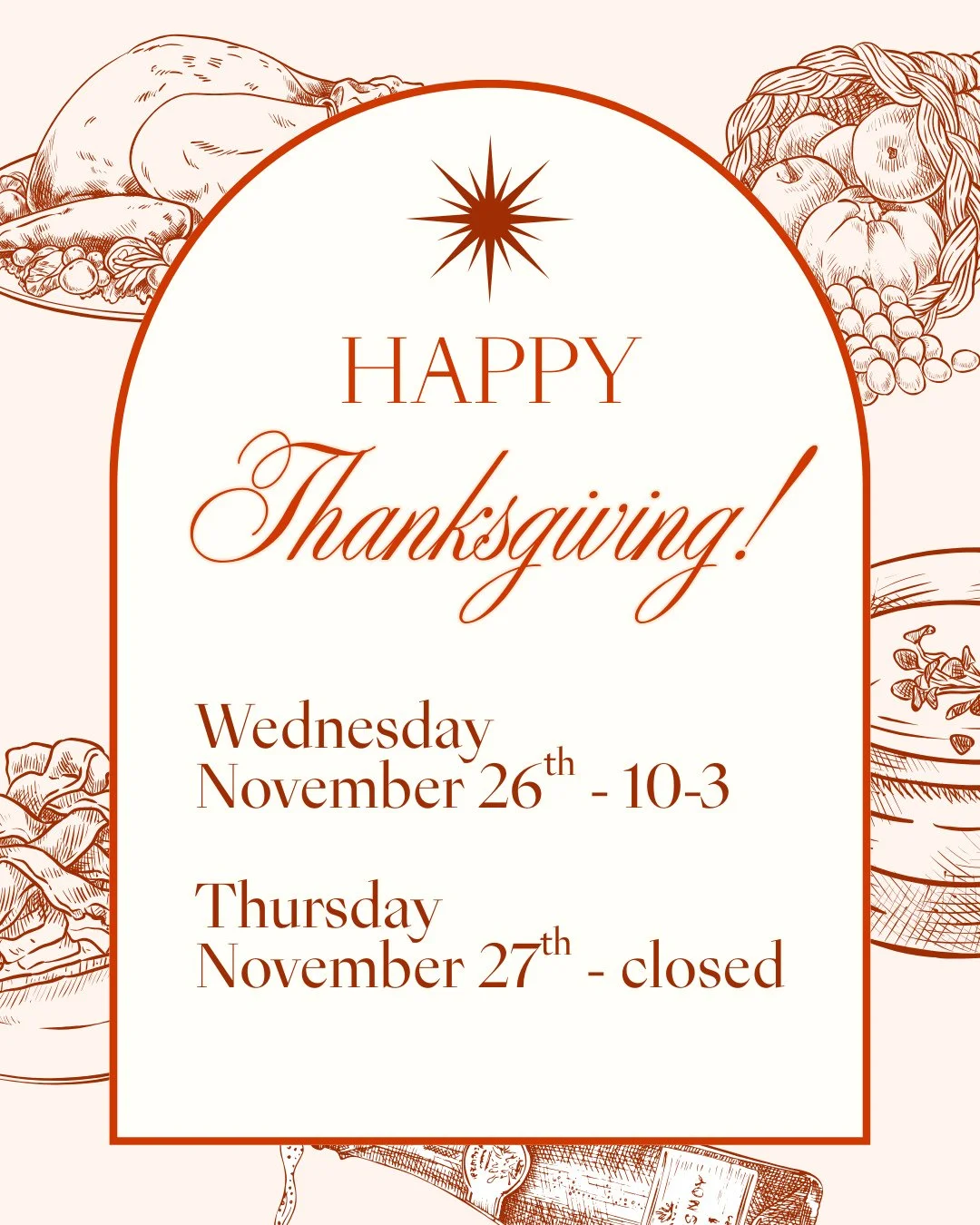 We hope everyone enjoys the Thanksgiving holiday! 🍂⁠
⁠
Tuesday November 25th -10-6⁠
Wednesday November 26th - 10-3⁠
Thursday November 27th - CLOSED⁠
Friday November 28th - 10-6⁠
Saturday November 29th - 10-4