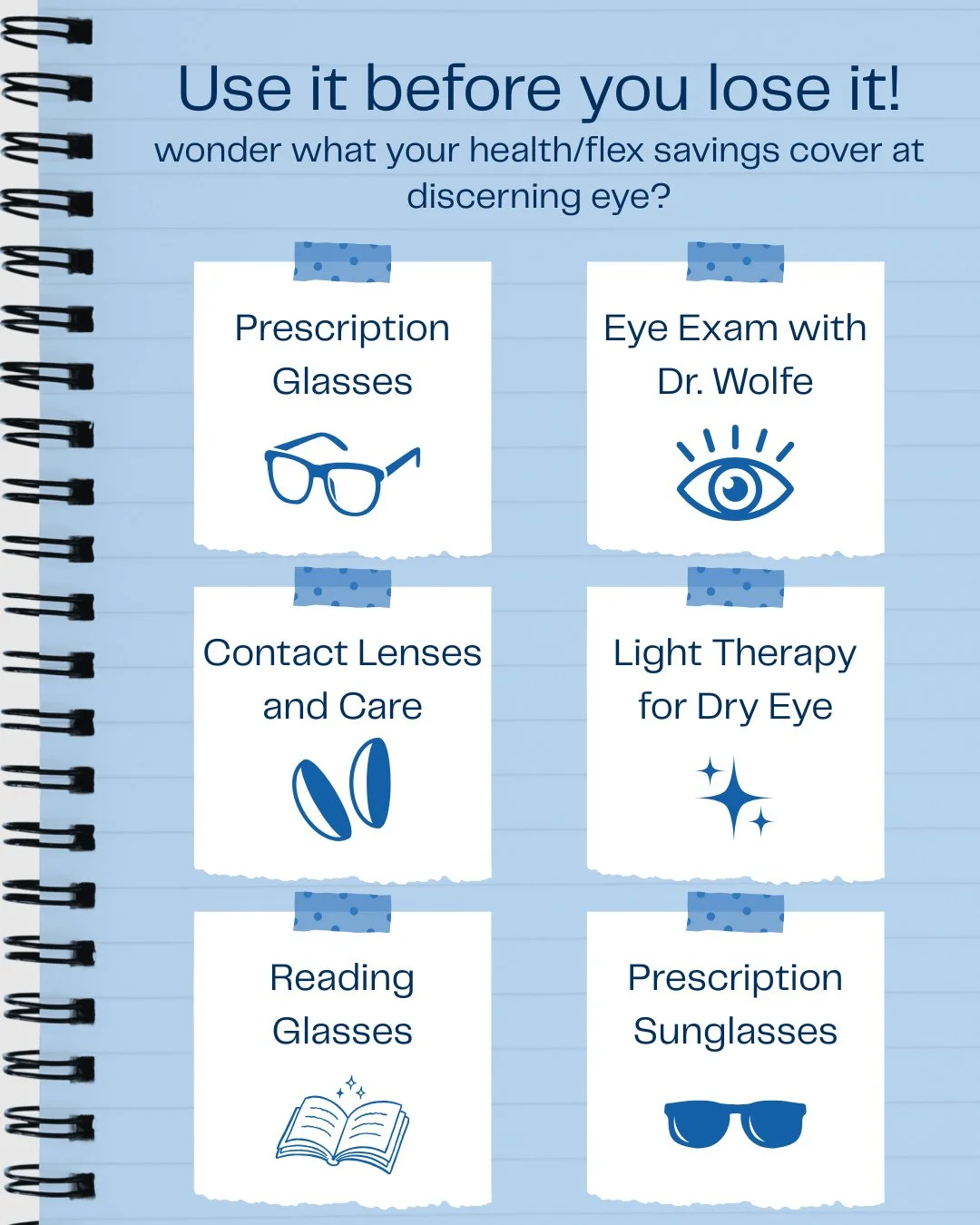 The end of the year will be here before you know it ⏰️ Most purchases at Discerning Eye qualify for flex/health spending, stop in anytime to shop and keep an eye out for our upcoming Trunk Shows! 👓️