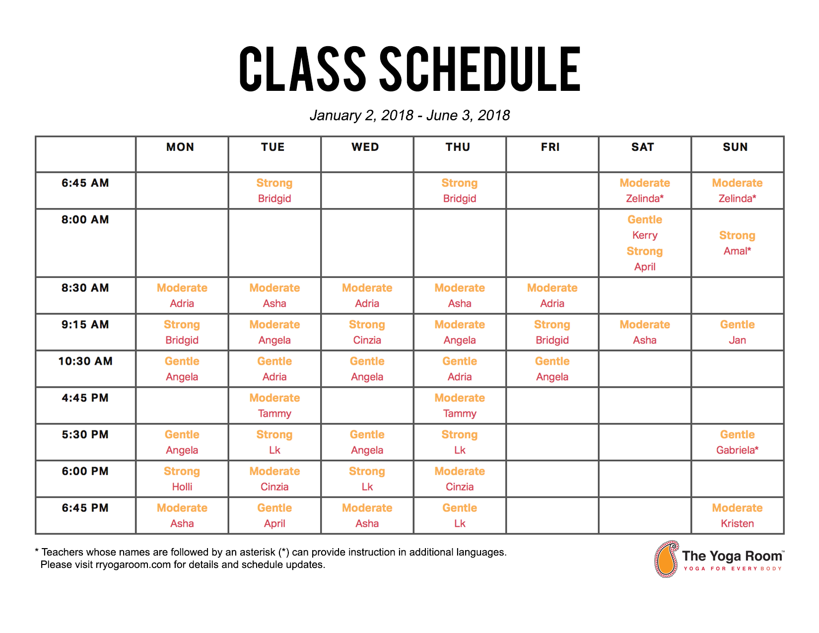 ALERT: New Class Times Start Today!