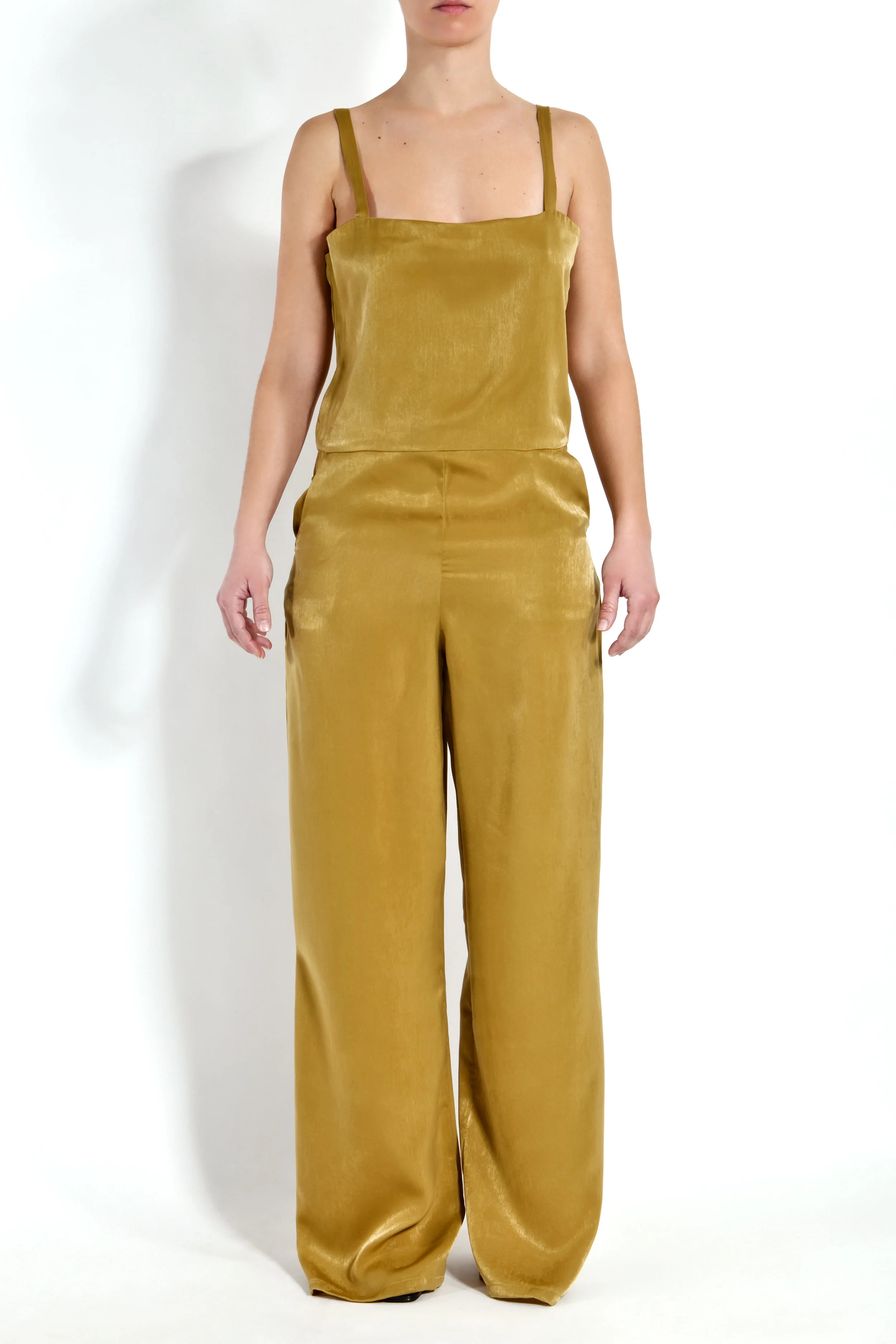 mustard satin jumpsuit