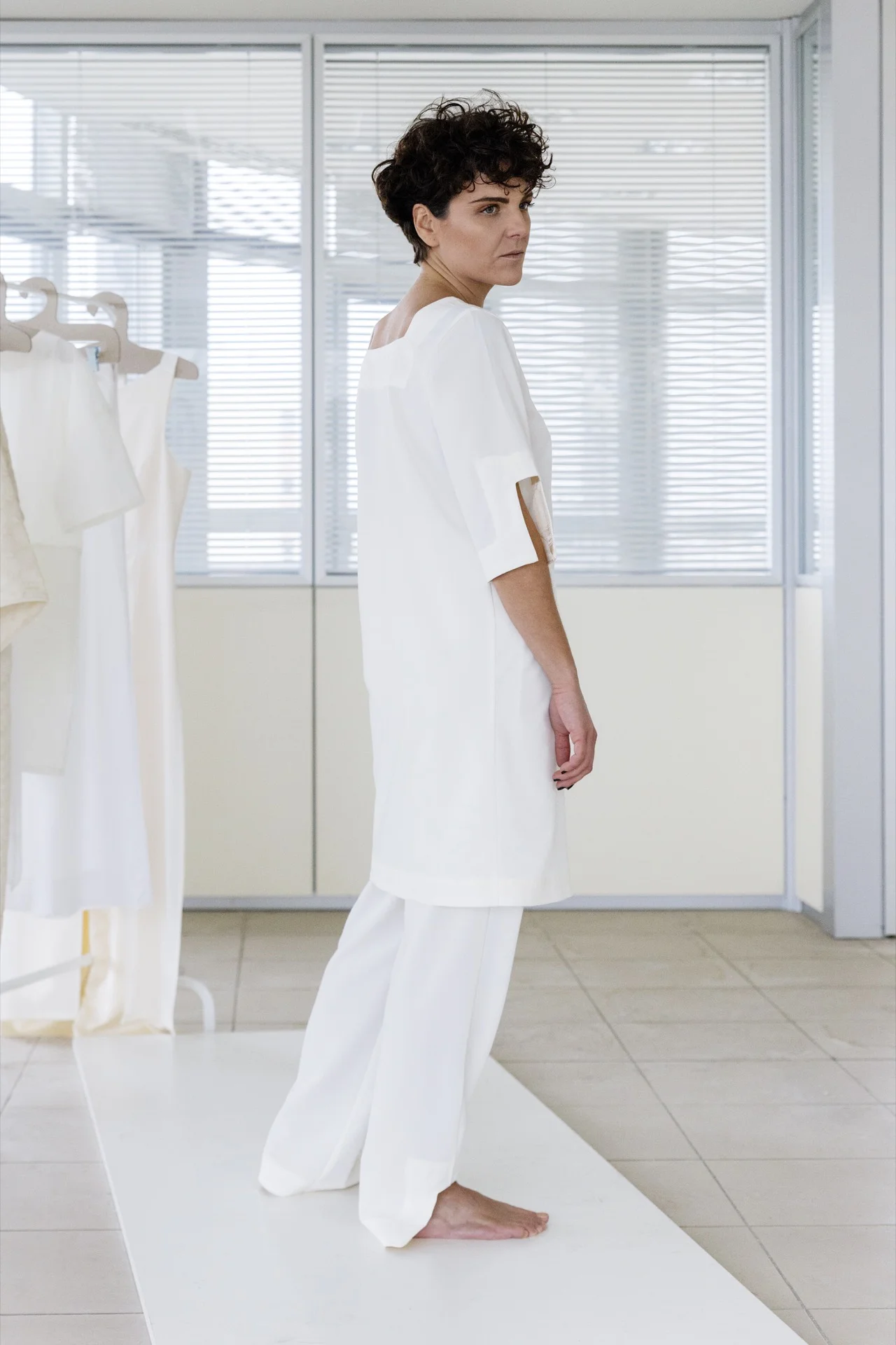 White geometric pants