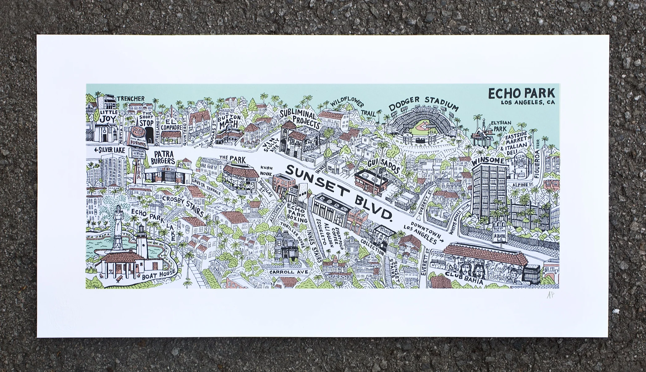 Echo Park Bridge Screenprint, 26 x 40 inches, Edition of 250 with SNO publishing chop in lower left corner.