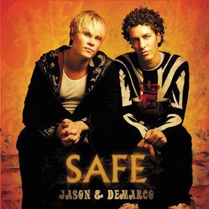 Album cover of the band SAFE by Jason and DeMarco, featuring two young men sitting against an orange background.