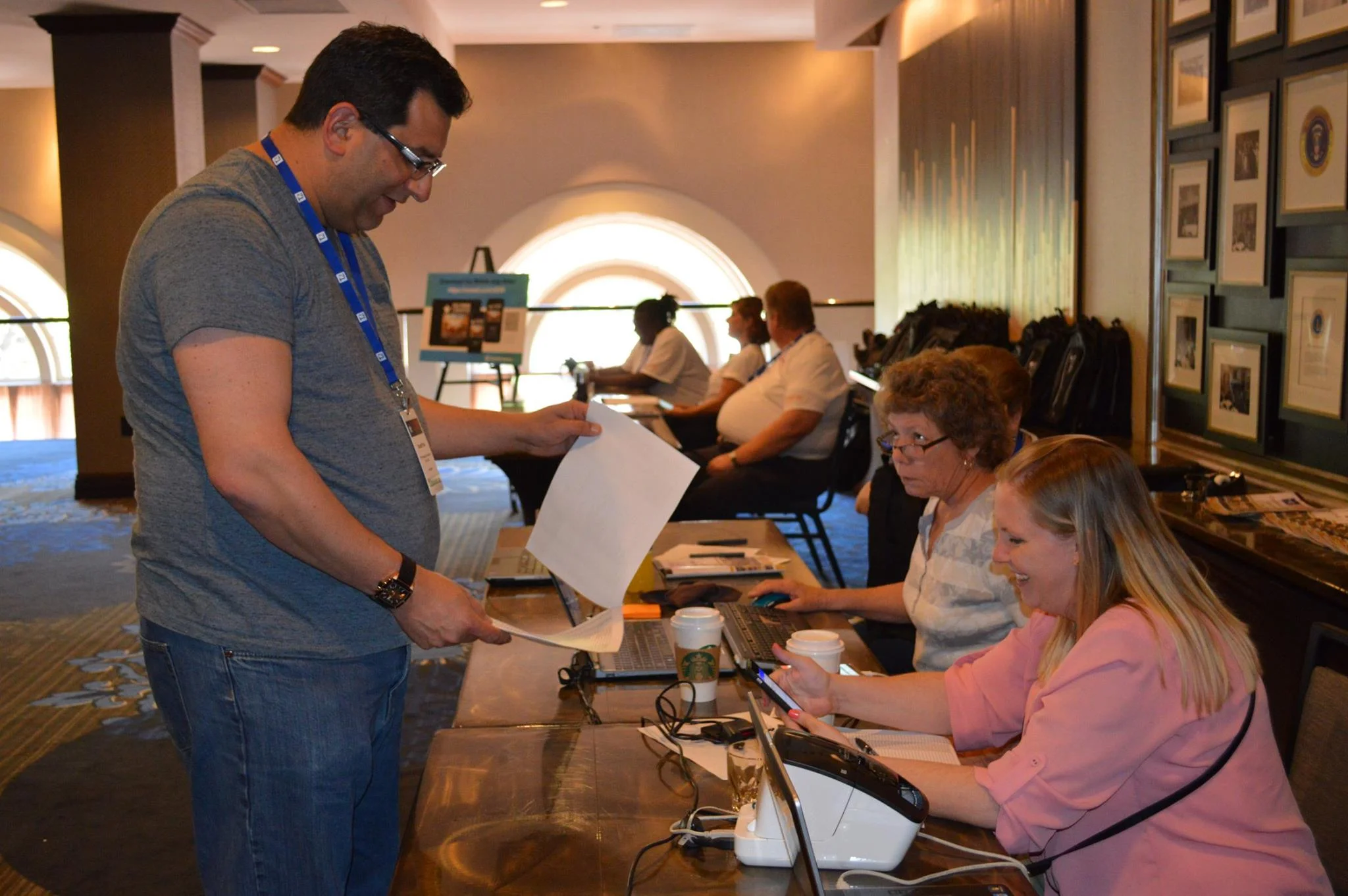 Board member Jane Wilcox and Communications Committee Member Angie Blocher assist with registration and check in. #TPTA2017