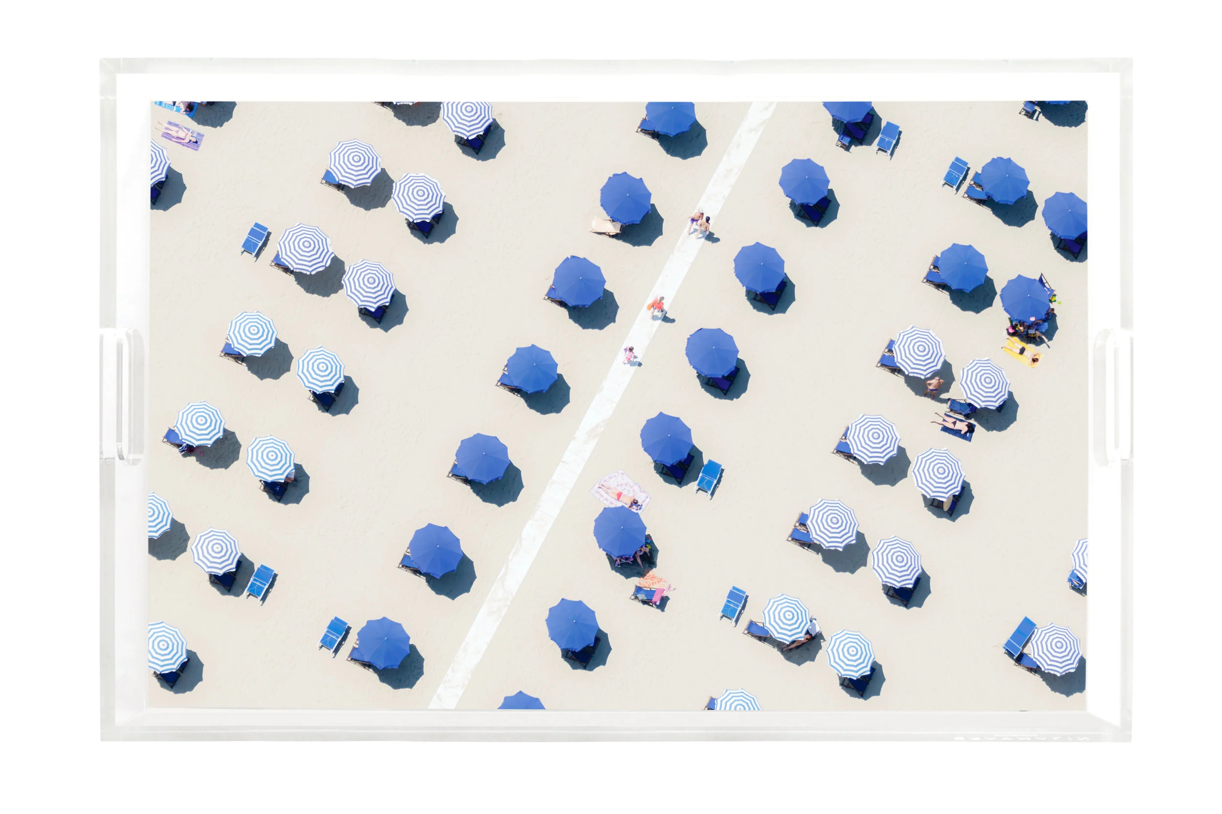 Gray Malin Blue and White Umbrellas Tray With Handles