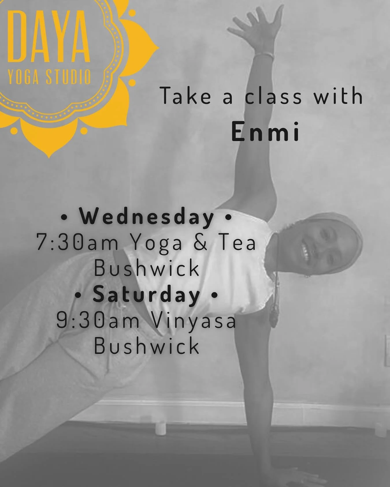 Take a class with Enmi! Enmi brings a warm, heart-centered energy to every class 🌞 #dayayogastudio