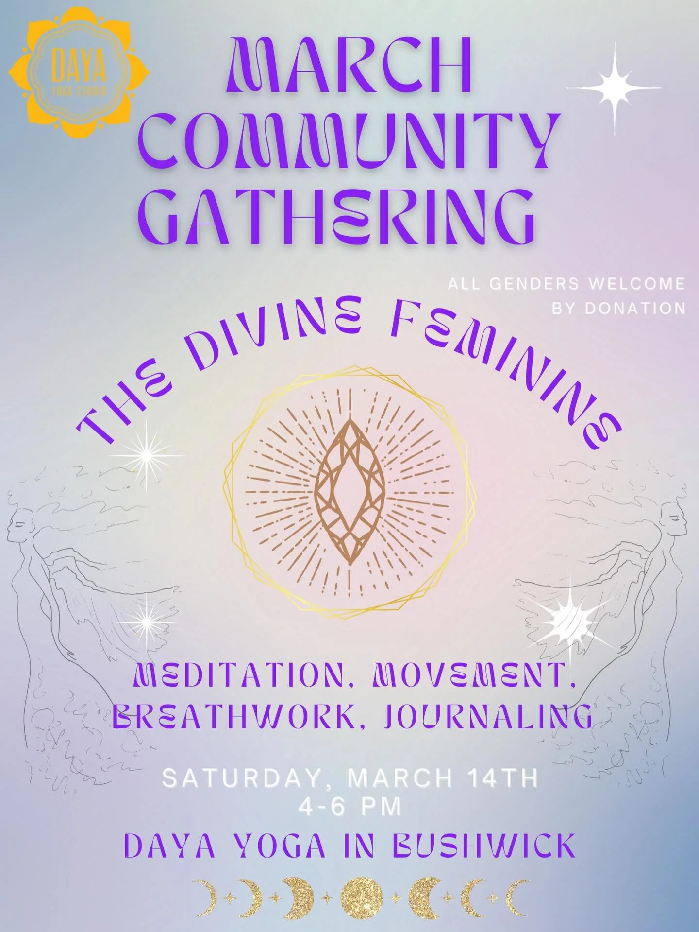 THIS SATURDAY IS OUR MARCH COMMUNITY GATHERING ✨

Celebrating the divine feminine this month, next month we celebrate the divine masculine. Both are for all genders. Meditation, movement, dance, breathwork, journaling, conscious conversation w/ @tess