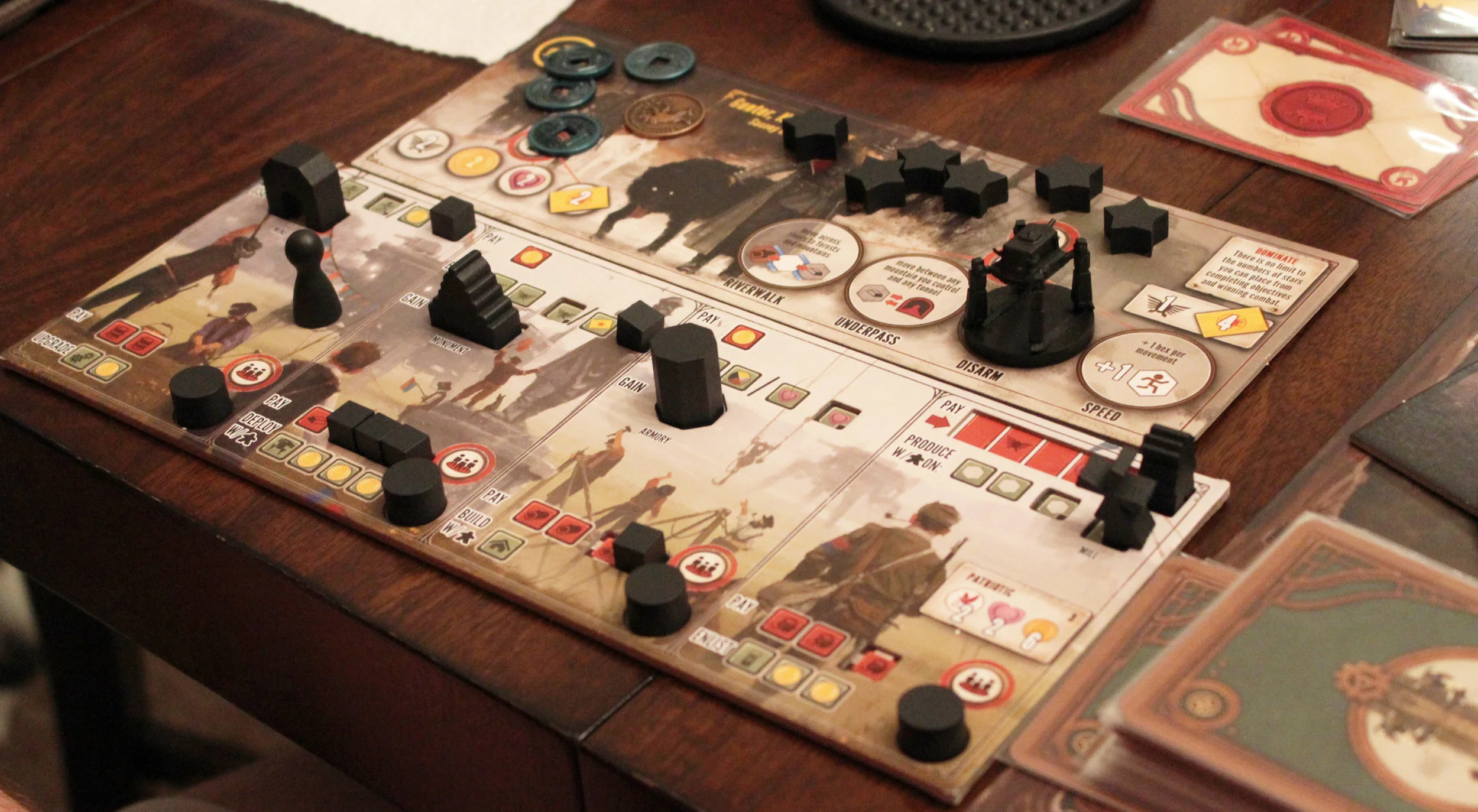 Faction mat and player mat.