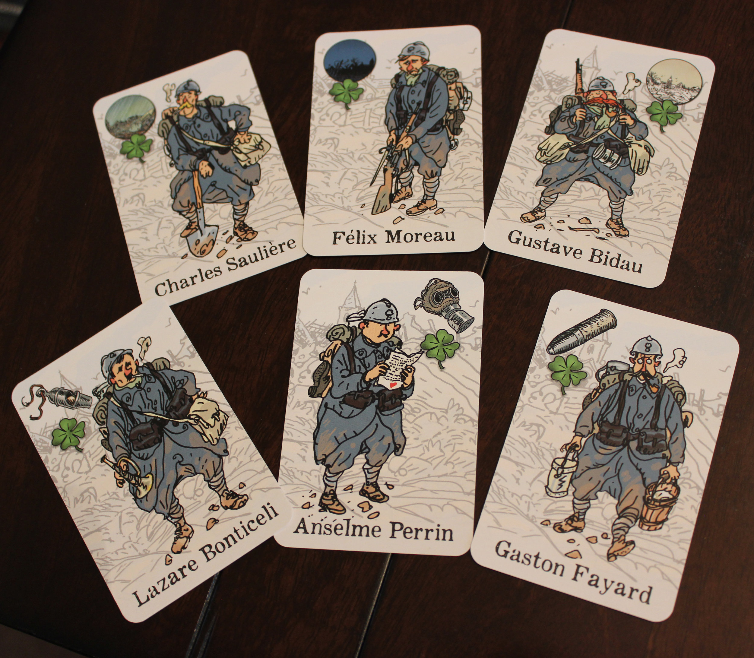 All six characters with their Good Luck Charms in the upper corners.