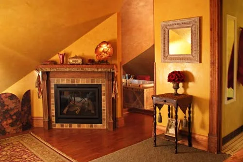 Attic Suite fireplace and whirlpool tub