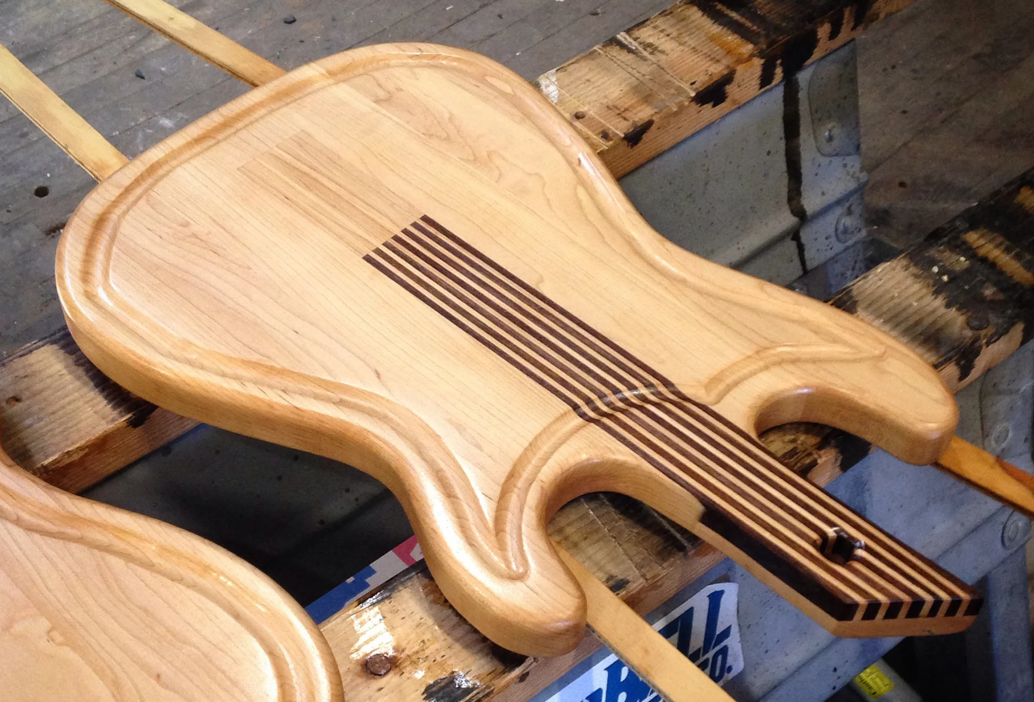Custom Guitar Shaped Chopping Block - Rock Maple, Black Walnut - Appx. 27 x 13 x 1.75"