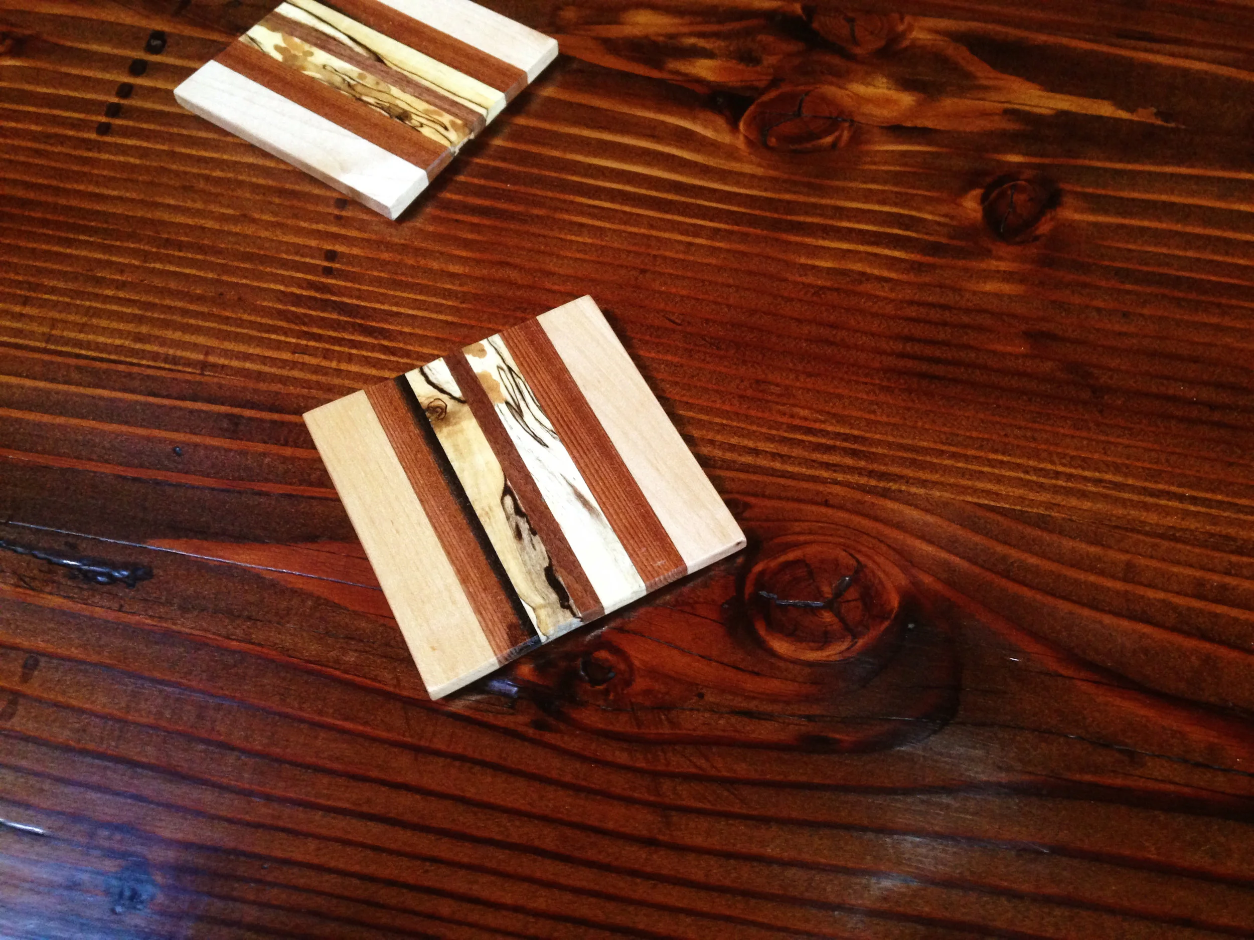 Coasters - 3 1/2 x 3 1/2 / 1/4" - Reclaimed; Redwood, Spalted Sycamore, Maple