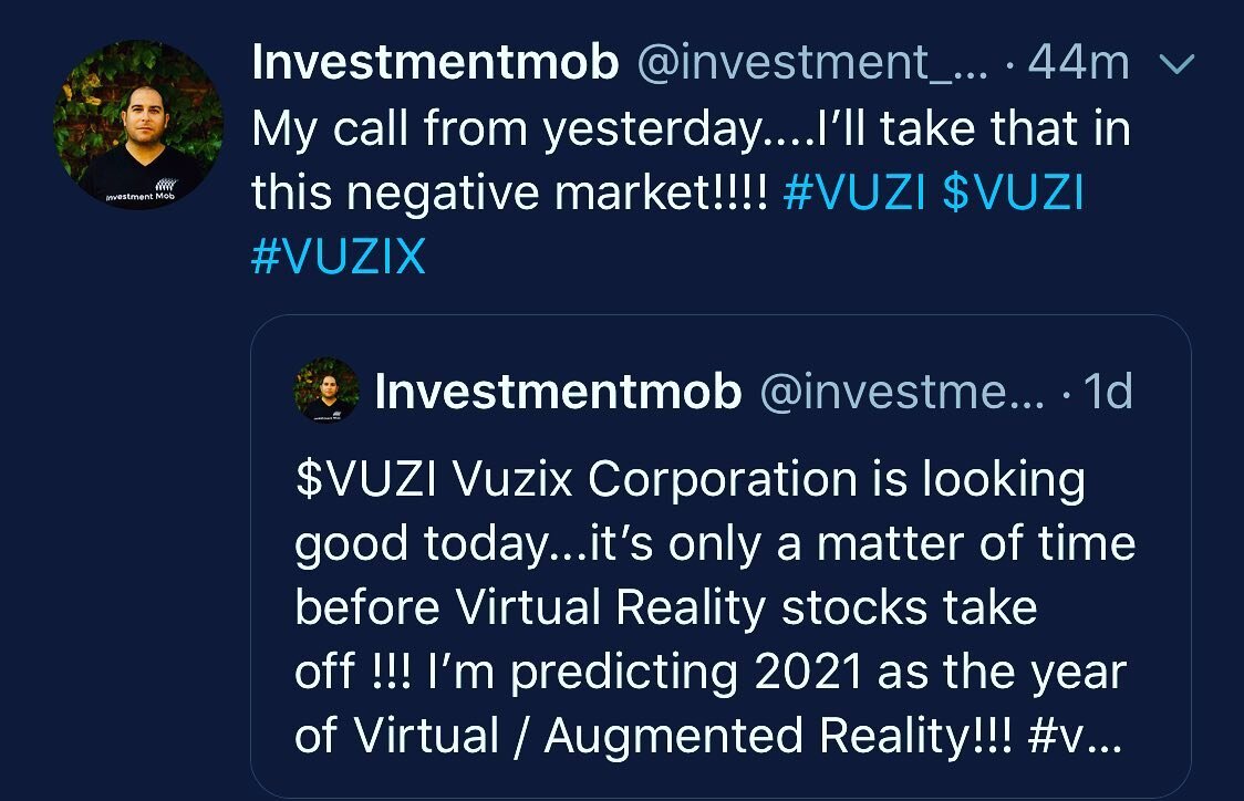 Call it luck or Call it skill...Maybe a little bit of both but I&rsquo;ll take this in a really down market !!!!! Thank you for the $ VUZI!!!!
.
.
.
#VUZI #vuzix #virtualrealitystock #virtualrealityglasses