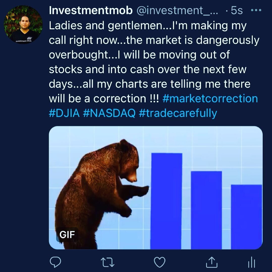 Be careful trading a market correction is coming soon.  #djia #stocks #stockmarket #nasdaq #marketcorrection #bearmarket