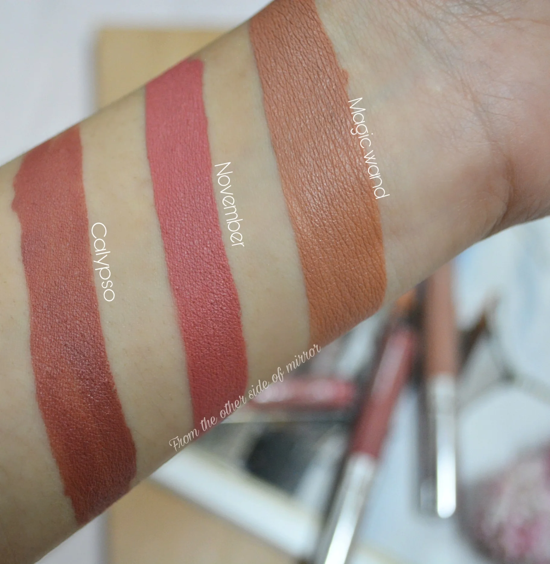 Colourpop Ultra Satin Lips - Swatches (Magic Wand, November, Calypso) 