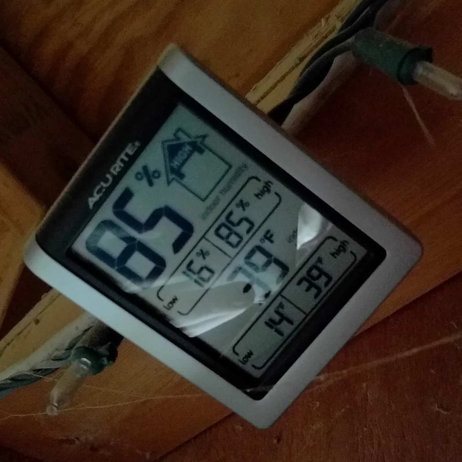 I keep a hygrometer in the coop to monitor humidity and temperatures. 85% is high! A fresh layer of straw and airing out the coop usually brings it down a bit, as long as it's not raining or snowing. It is humid a lot in Southern Ohio.