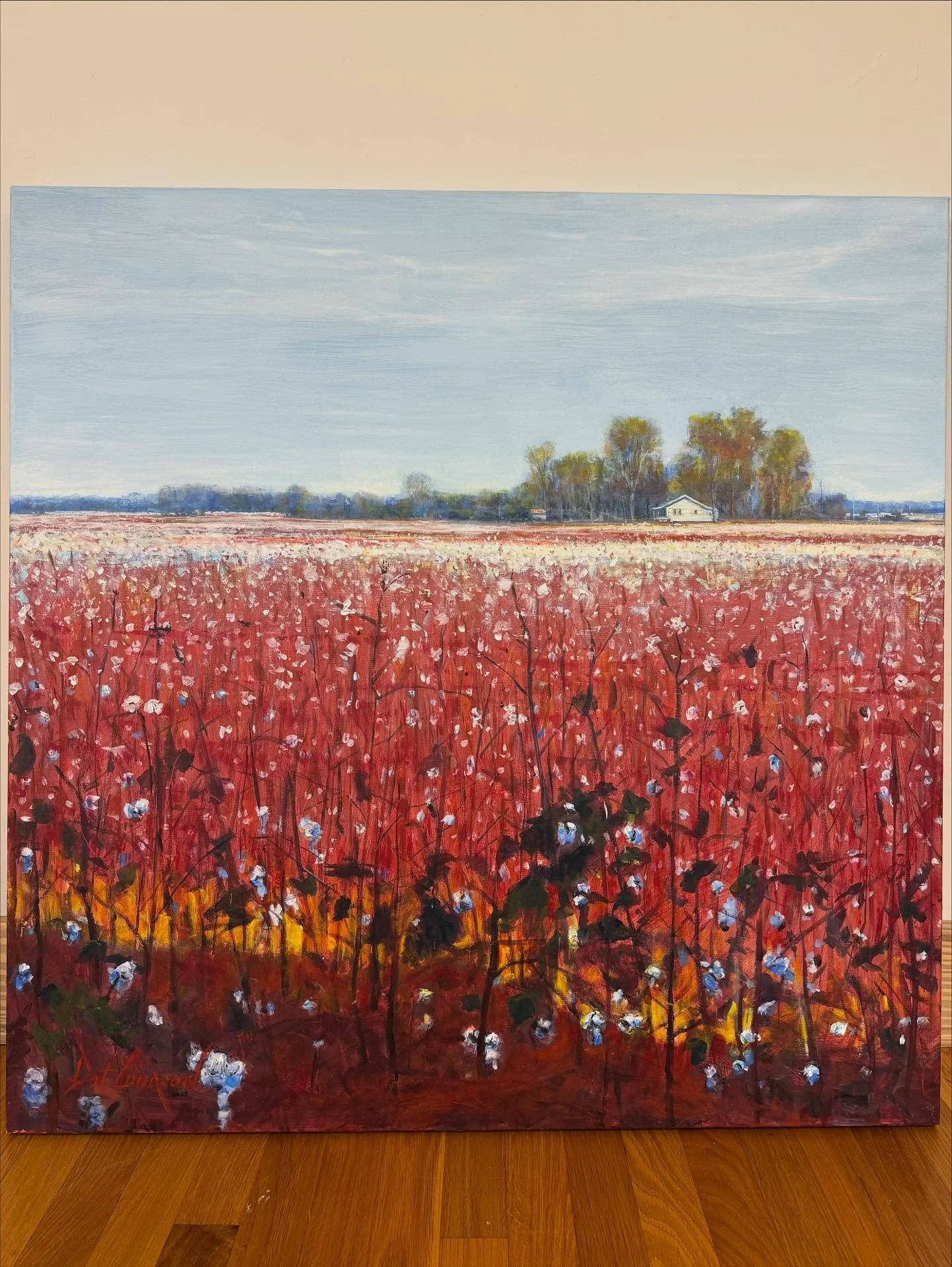 William Faulkner wrote "Cotton is a part of the South. It’s not just a crop, it’s a way of life.”
Dot Courson’s “Little Bit of Shade” captures the bold, late-season colors a cotton field takes on after the ha