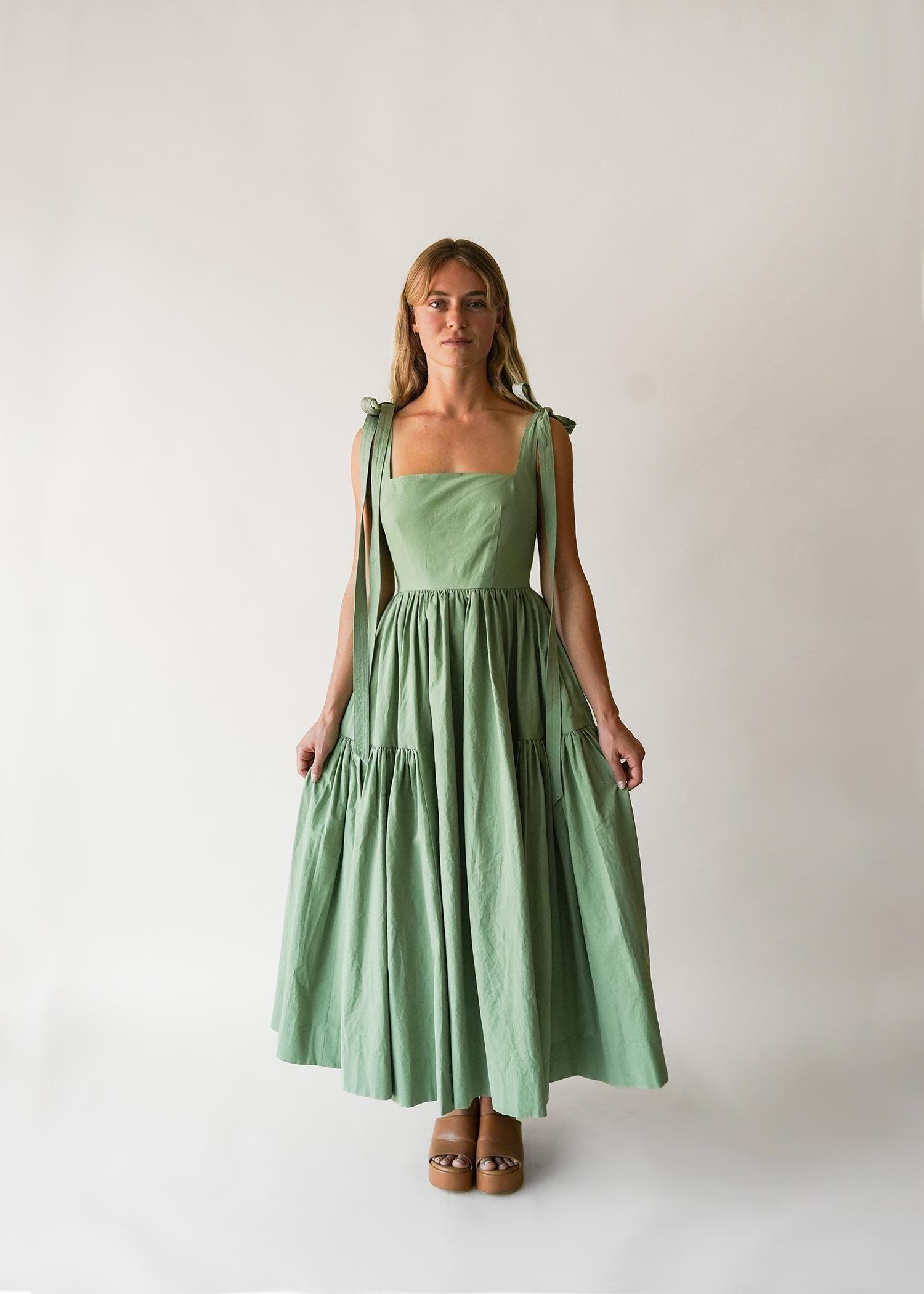 juniper green color dress Cassie Tie Neck Midi Dress main image 0