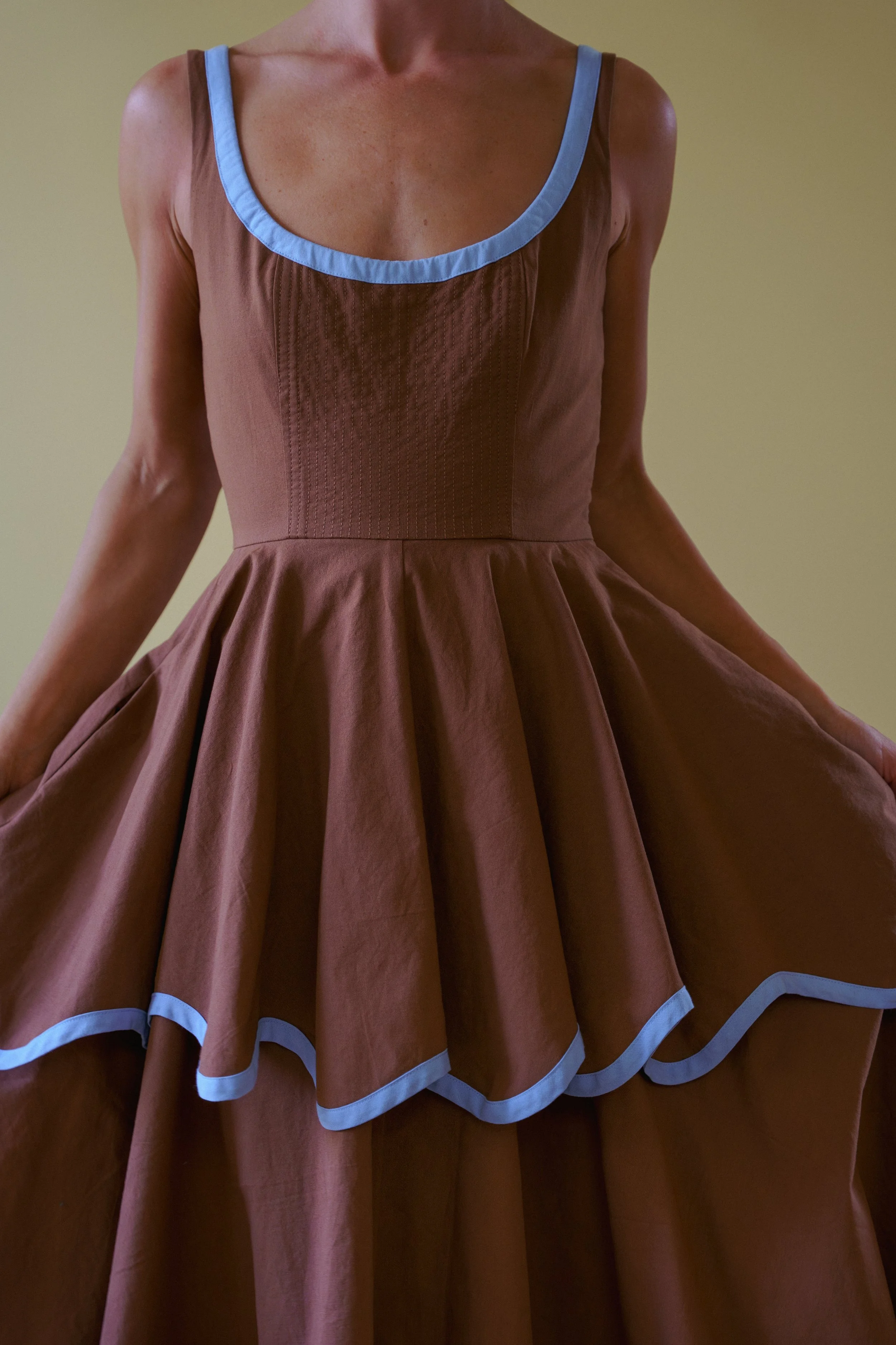 The Millie Dress in Saddle Brown and Sky Blue   Alli Marye