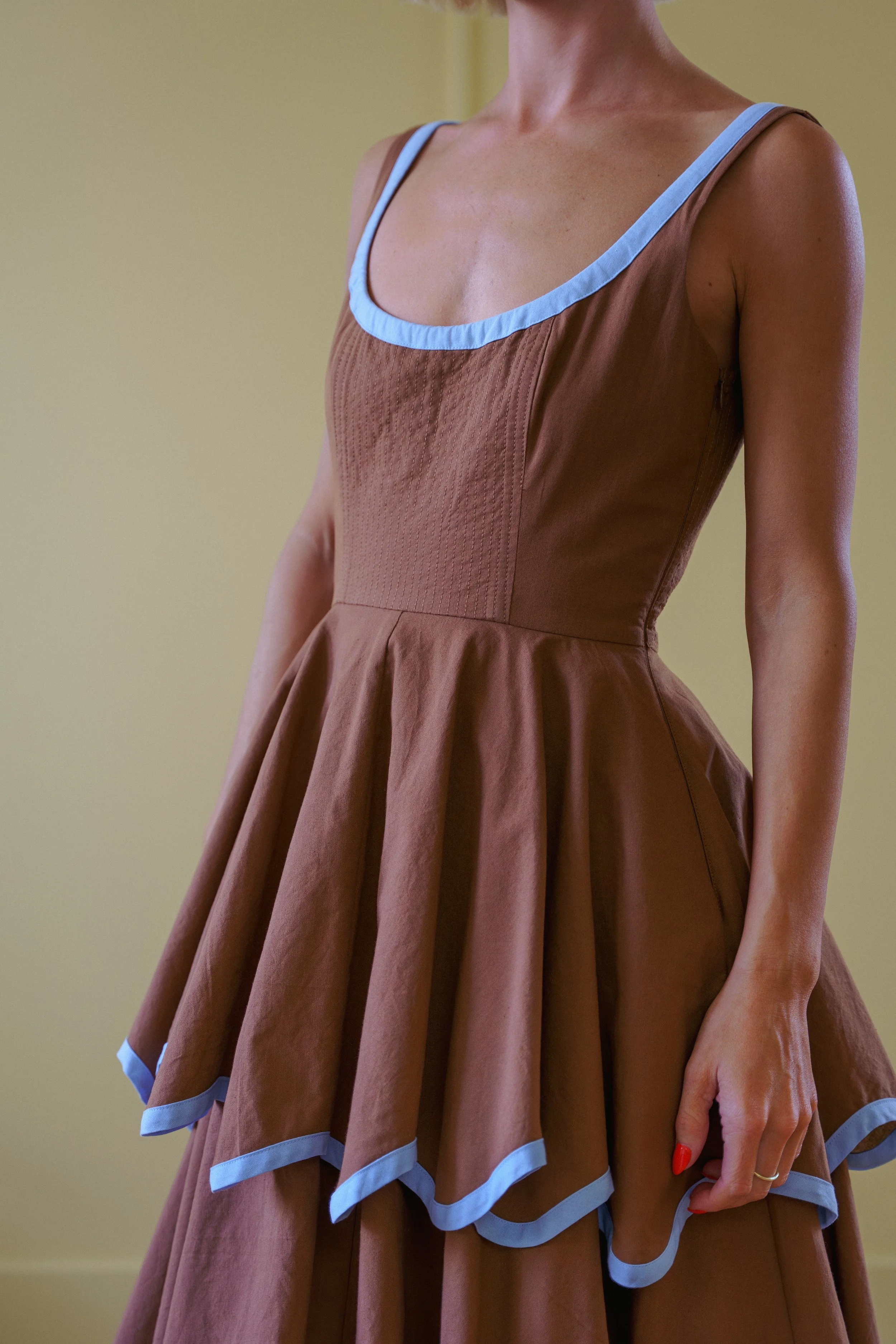 The Millie Dress in Saddle Brown and Sky Blue Alli Marye The Millie Dress in Saddle Brown and Sky Blue Alli Marye