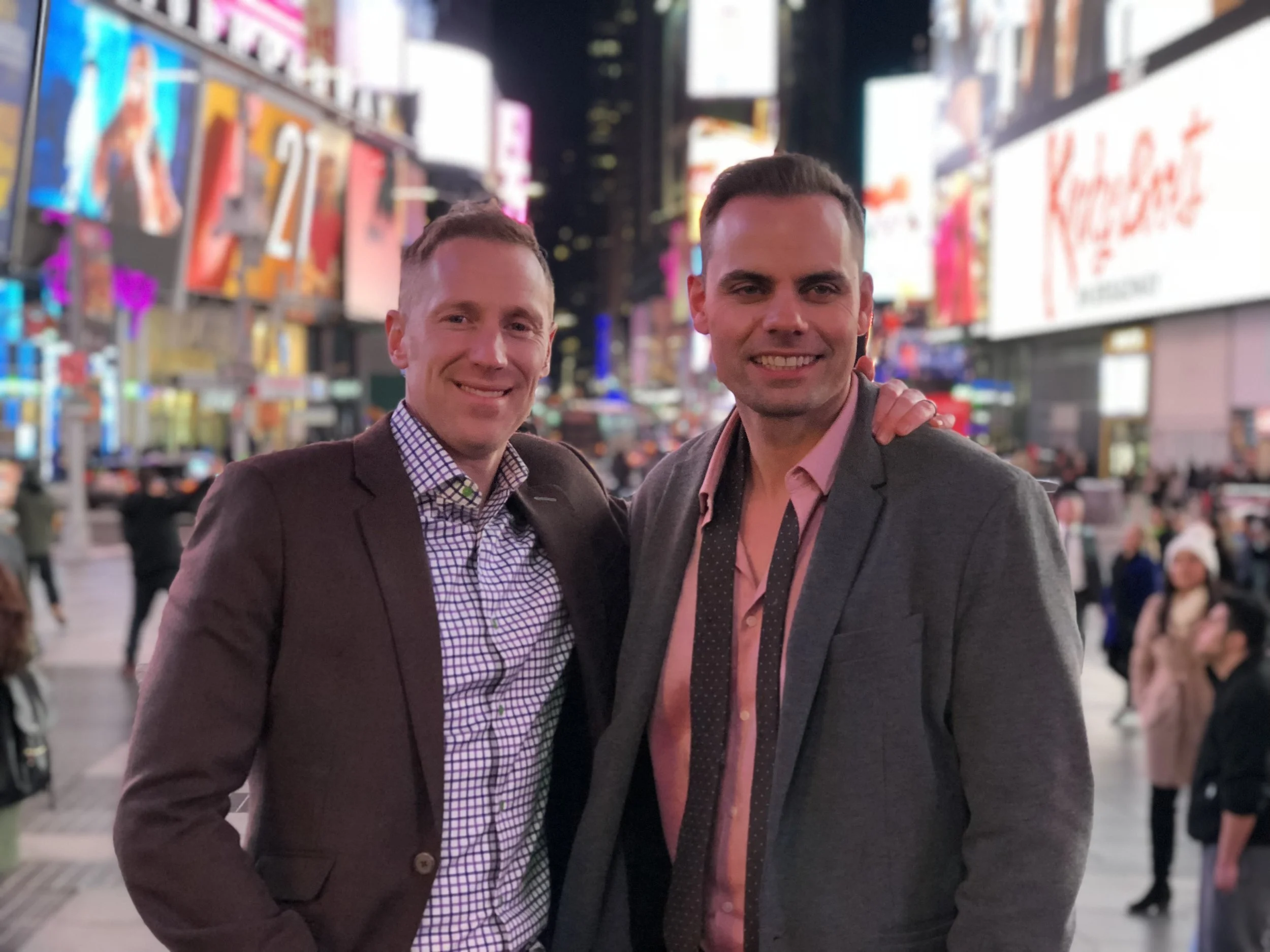 Sean Nielsen (left) and fellow RSIR broker Brian Hopper paused for a quick photo in Times Square.