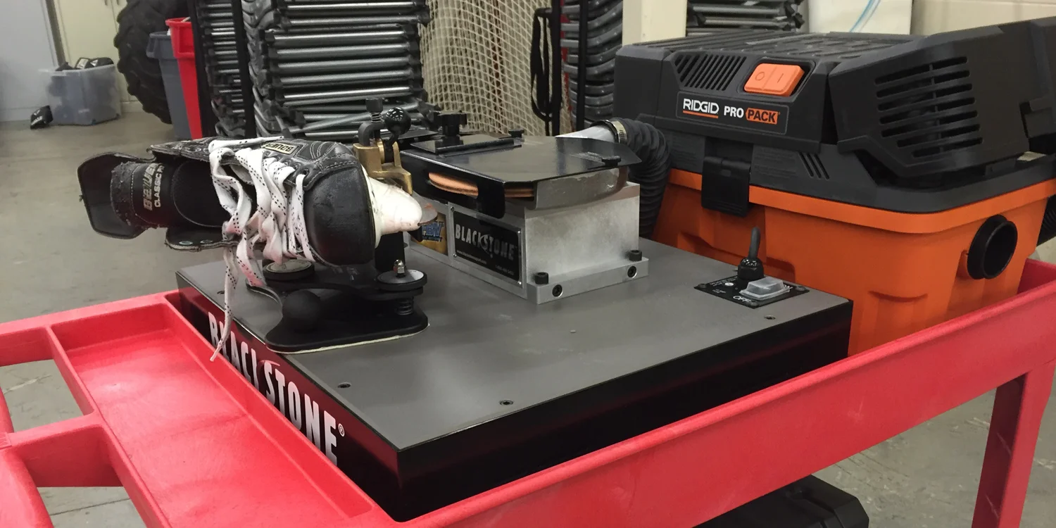 Former Captain Chris Fiedler '16 worked with Campus Recreation and the team's booster club to purchase Tribe Hockey's new Blackstone skate sharpener and accessories over the summer.