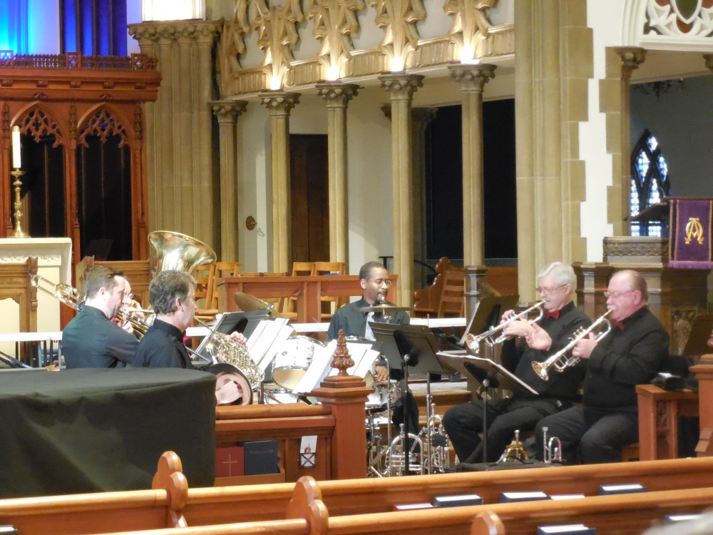 Madison Brass fills the nave with the sounds of horns during a GracePresents concert in 2016.