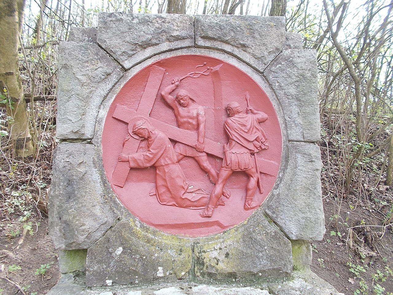 Jesus falls the first time, Stations of the Cross by Ernő Szakál, sculptor-restorer.
