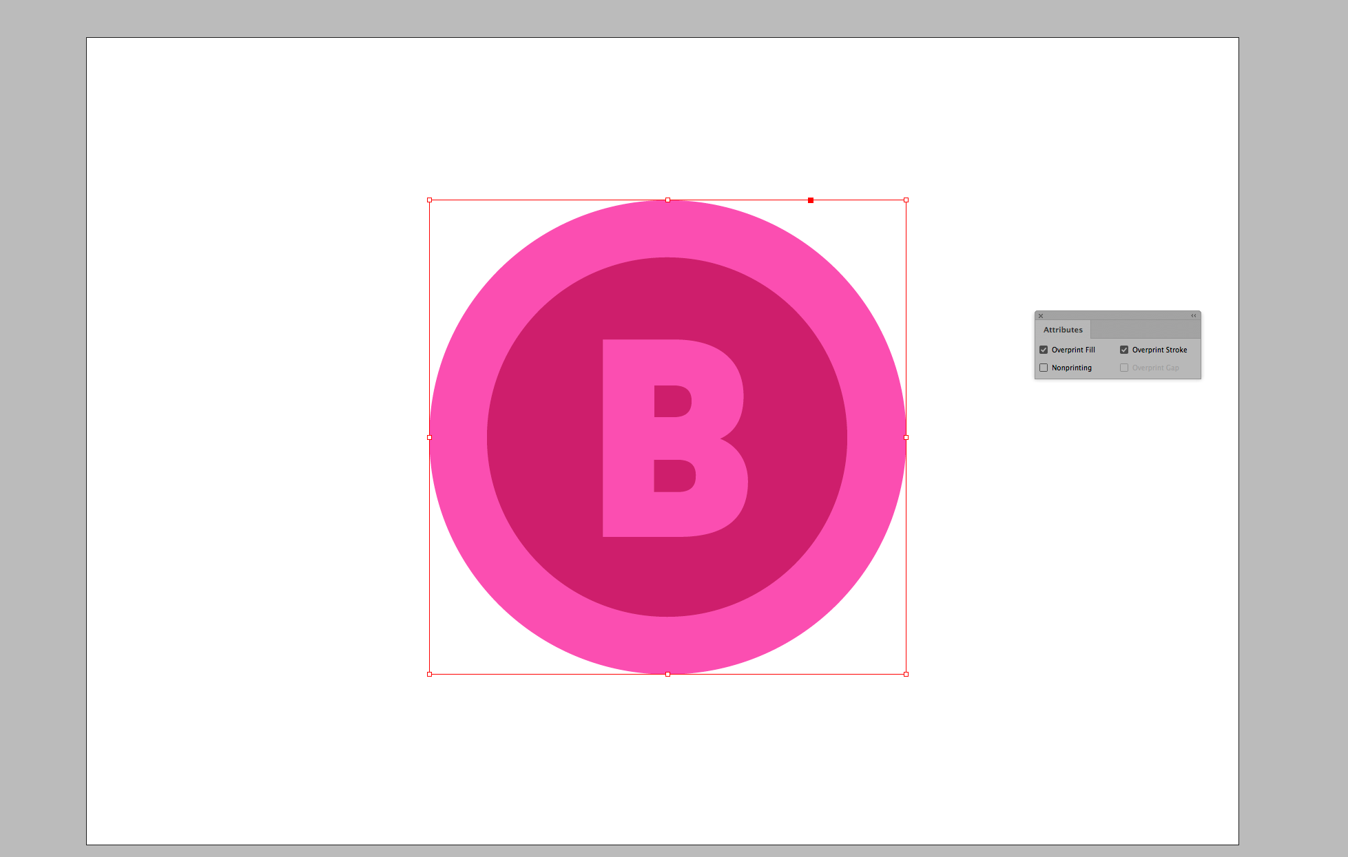 Attributes menu with Overprint Fill and Overprint Stroke checked off for our White circle.