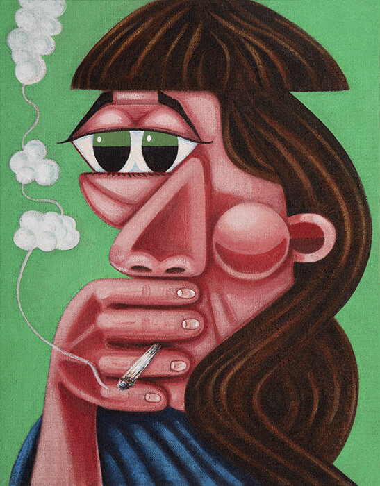  Staring (Woman / Green), 2021   Acrylic on linen over panel   16 x 12 1/2 inches 