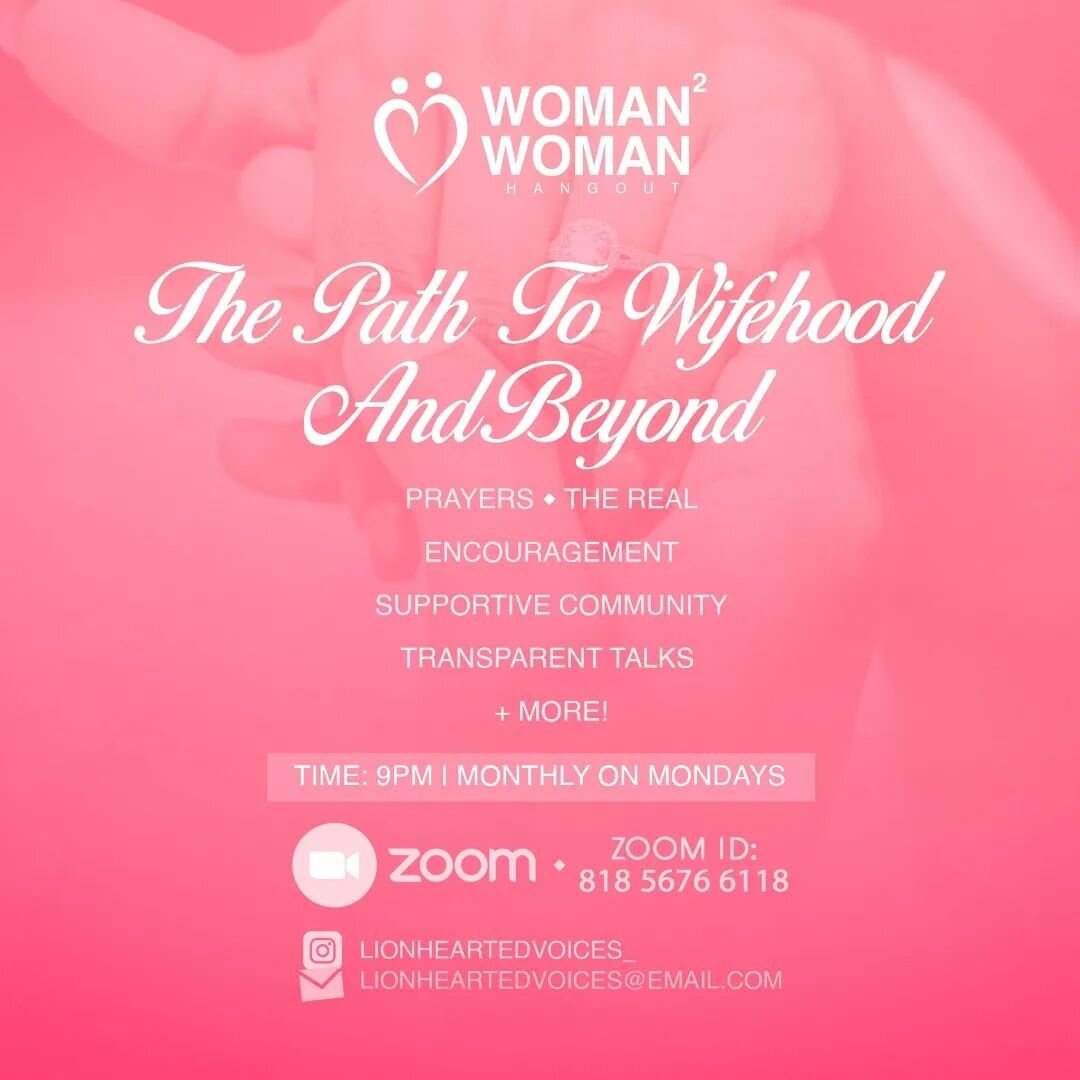 THE PATH TO WIFEHOOD AND BEYOND 🙏💍🔥

Starts tomorrr 
MON 27TH NOV - 9PM 
VIA ZOOM. 

💍 As much as marriage is a beautiful yet challenging journey two people embark on to become one. Theres also prep on our end as Women thats crucial. 

💍 These s