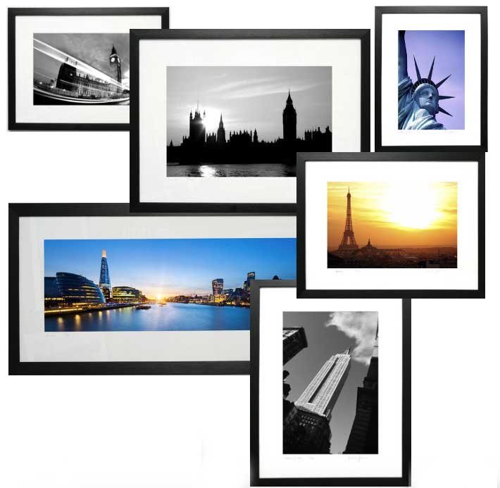 Framed prints for an office.