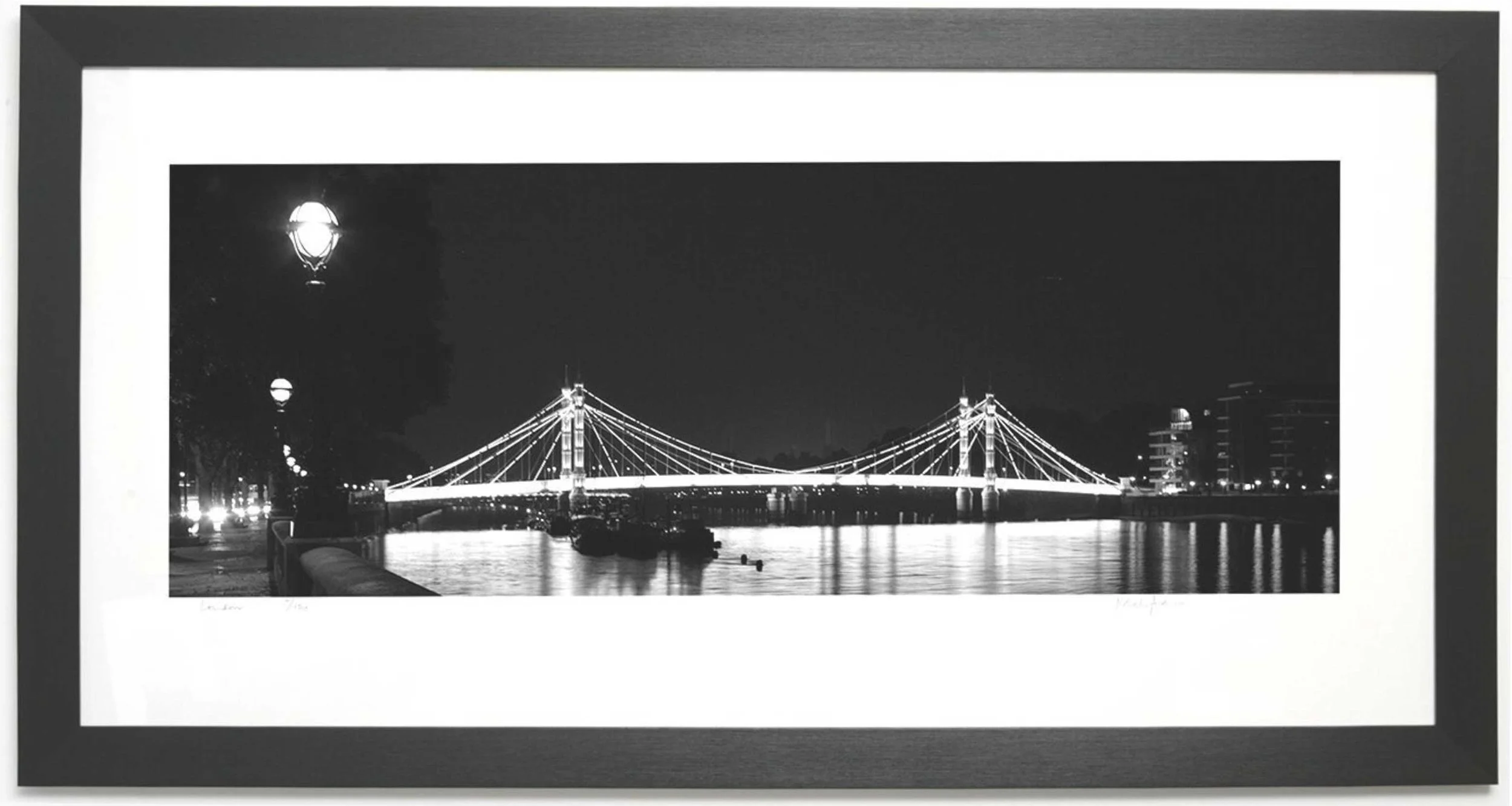 Framed black and white prints of Albert Bridge