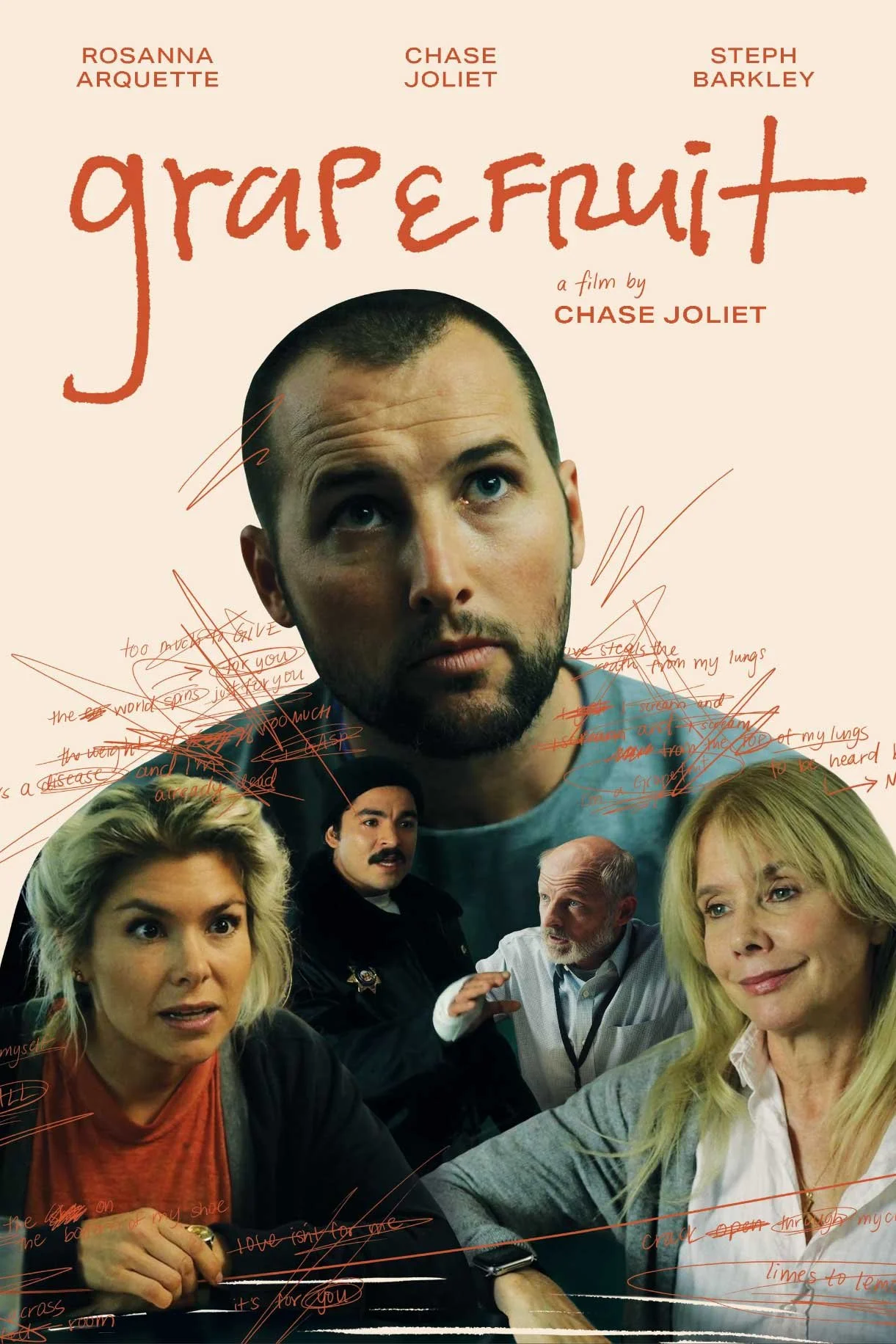 Poster for the film Grapefruit with photos of the actors and hand-drawn lettering on top.